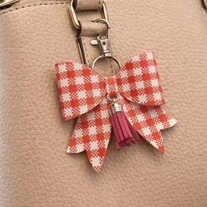 Red and White plaid Bow Bag Charm Key Chain